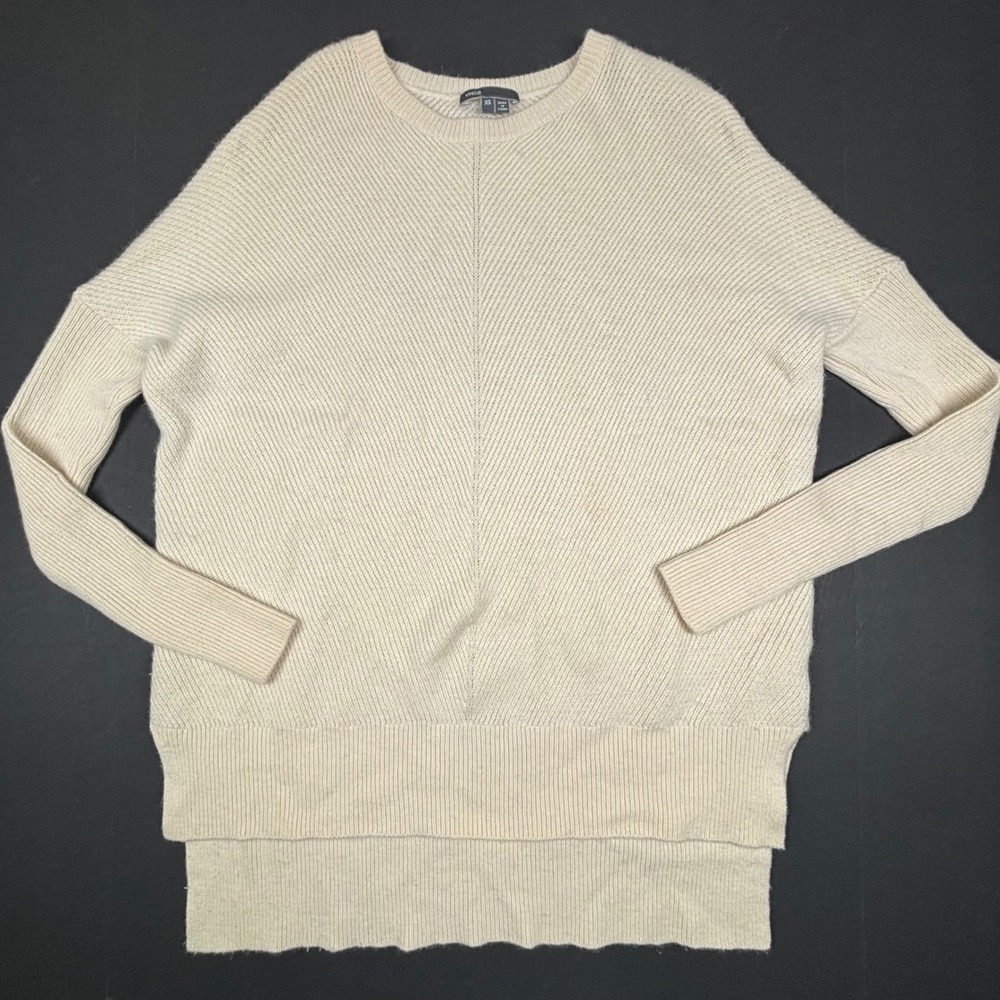 Vince Cream Ribbed Wool Cashmere Knit Sweater XS HiLo Hem Oversized Minimalist